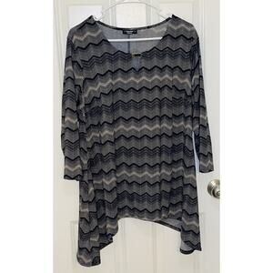 Cocomo Womans Tunic Top Black & Tan 3/4 Sleeve Scoop Neck Measures Plus Size‎ 2X